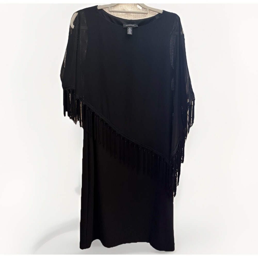 R&M Richards Black Cocktail 8 Dress Sheer Fringe‎ Shawl Goth Whimsigoth MOB